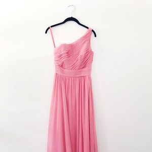 Morilee one shouldered bridesmaid dress in Coral